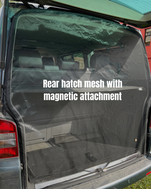 Magnetic mosquito net for VW T5 sliding door and rear hatch, black